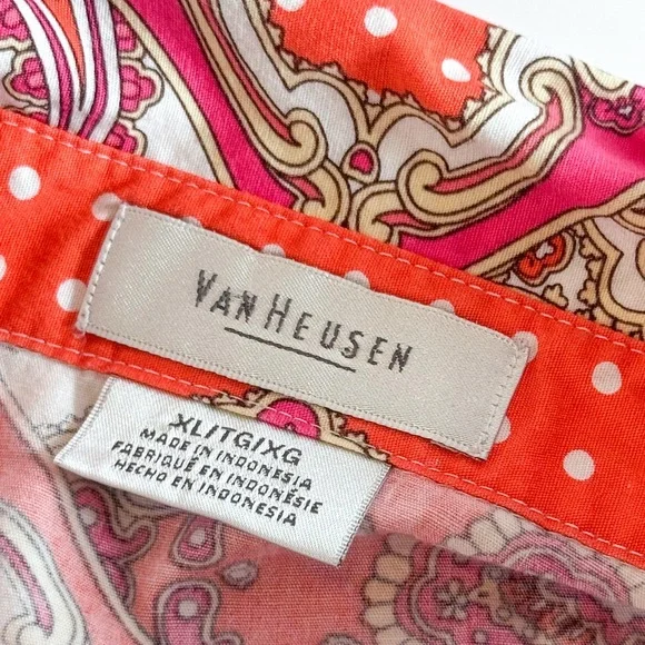 Van Heusen Patchwork Paisley Button Front Shirt XL Red Pink Cotton - Picture 13 of 14